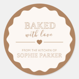 Caramel Brown Baked With Love Scallop Sticker