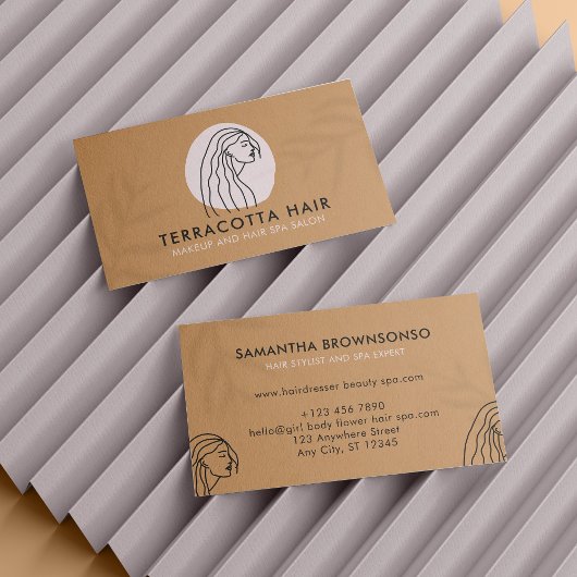 Caramel Brown Barber Leaf Shade Vrouw Hair Visitekaartje