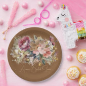 Caramel Bruin Roze Perzik Bourgogne Bloemendouche Papieren Bordje (Feest)