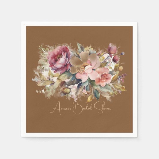Caramel Bruin Roze Perzik Bourgogne Bloemendouche Servet (Voorkant)