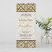 Caramel Cafe Golden Limoen Damask Wedding Invites Kaart (Staand voorkant)