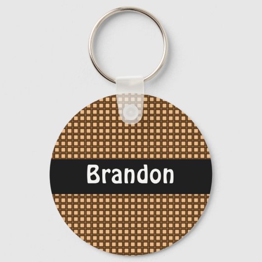 Caramel Checkered Pattern Persoonlijke Sleutelhang Sleutelhanger (Voorkant)