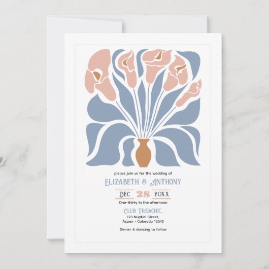 Caramel & Dusty Blue Abstract Floral Boho Wedding Kaart (Voorkant)