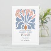 Caramel & Dusty Blue Abstract Floral Boho Wedding Kaart (Staand voorkant)