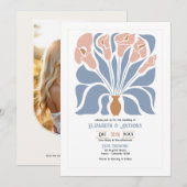 Caramel & Dusty Blue Abstract Floral Boho Wedding Kaart (Voorkant / Achterkant)