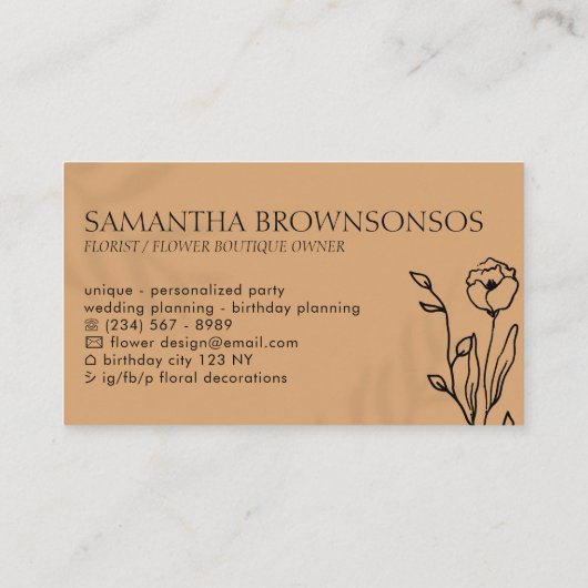 Caramel Elegant Ivy Shadow Leaf Lijst Flower Visitekaartje (Achterkant)