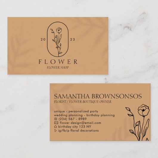 Caramel Elegant Ivy Shadow Leaf Lijst Flower Visitekaartje (Voorkant / Achterkant)