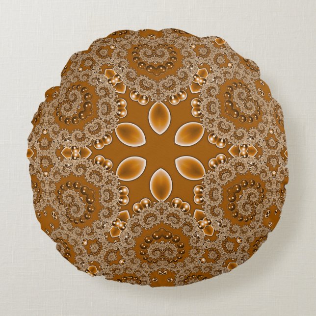 Caramel Fractal Kantwerk Rond Kussen (Voorkant)