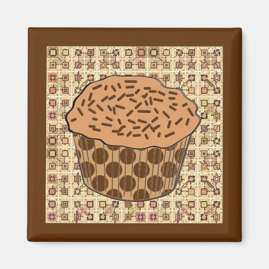 Caramel Frosted Cupcake met sprinken Magneet (Voorkant)