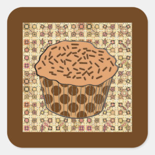 Caramel Frosted Cupcake met sprinken Vierkante Sticker