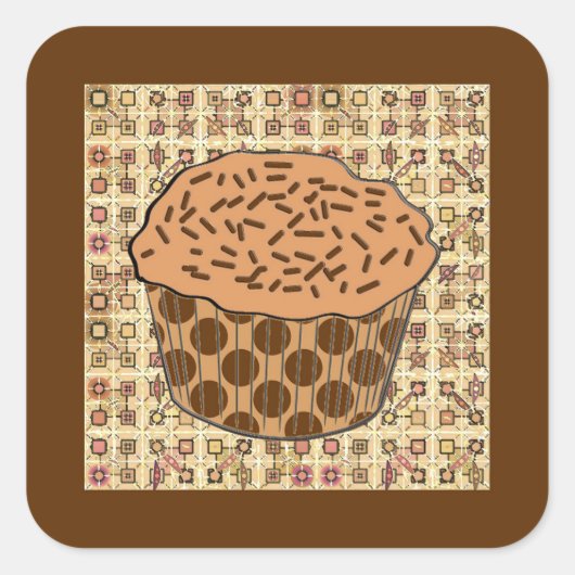 Caramel Frosted Cupcake met sprinken Vierkante Sticker (Voorkant)