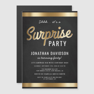 Caramel Gold en Black Surprise Verjaardagsfeest Magnetische Uitnodiging
