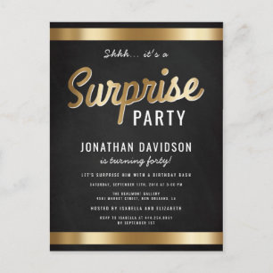 Caramel Gold en Black Surprise Verjaardagsfeest Uitnodiging Briefkaart