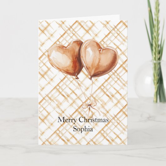 Caramel Hart Ballonnen Kerstmis Kaart (Voorkant)