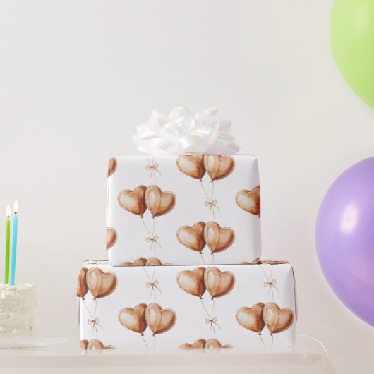 Caramel Heart Balloons Birthday Cadeaupapier (Feestgeschenken)