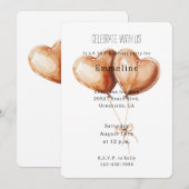 Caramel Heart Balloons Birthday Kaart (Voorkant / Achterkant)