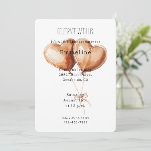 Caramel Heart Balloons Birthday Kaart (Staand voorkant)