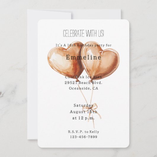 Caramel Heart Balloons Birthday Kaart (Voorkant)