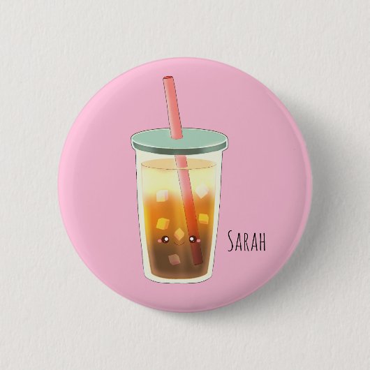 Caramel ijskoffie met schuimcrème ronde button 5,7 cm (Voorkant)