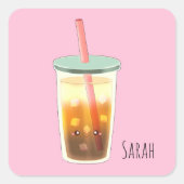 Caramel ijskoffie met schuimcrème vierkante sticker (Voorkant)