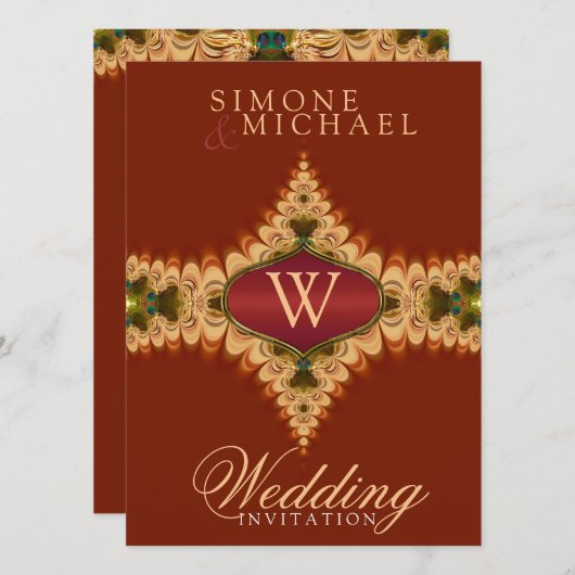 Caramel Lace Monogram Wedding Invitations Kaart (Voorkant / Achterkant)