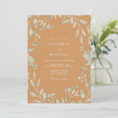 Caramel Mint Bladerige Bruiloft Kaart (Staand voorkant)