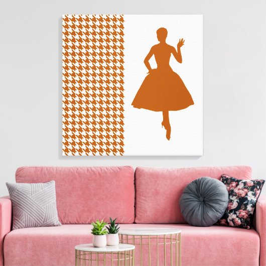 Caramel Modern Houndstooth w/mode Silhouette Canvas Afdruk (Insitu (Woonkamer))