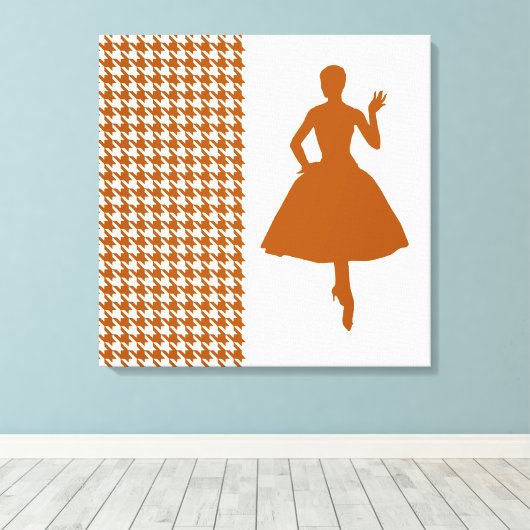 Caramel Modern Houndstooth w/mode Silhouette Canvas Afdruk (Insitu (Houten vloer))