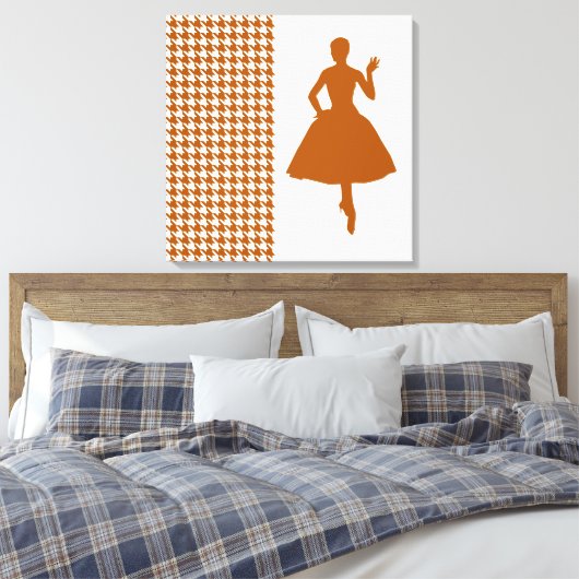 Caramel Modern Houndstooth w/mode Silhouette Canvas Afdruk (Insitu (Slaapkamer))