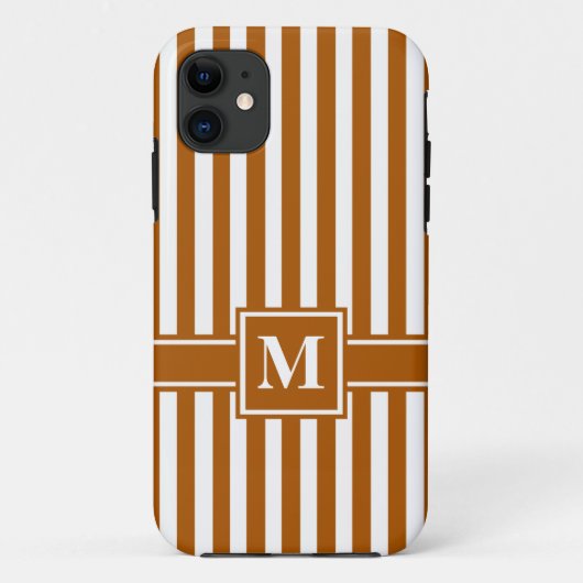 Caramel Modern Stripe met Monogram Case-Mate iPhone Case (Achterkant)