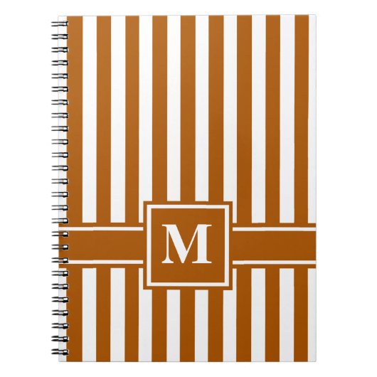 Caramel Modern Stripe met Monogram Notitieboek (Voorkant)