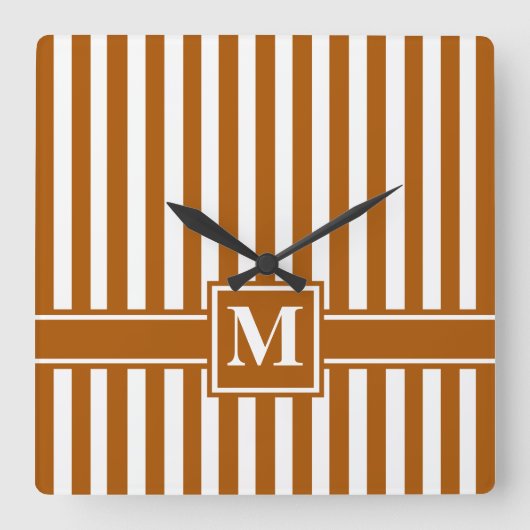 Caramel Modern Stripe met Monogram Vierkante Klok (Voorkant)