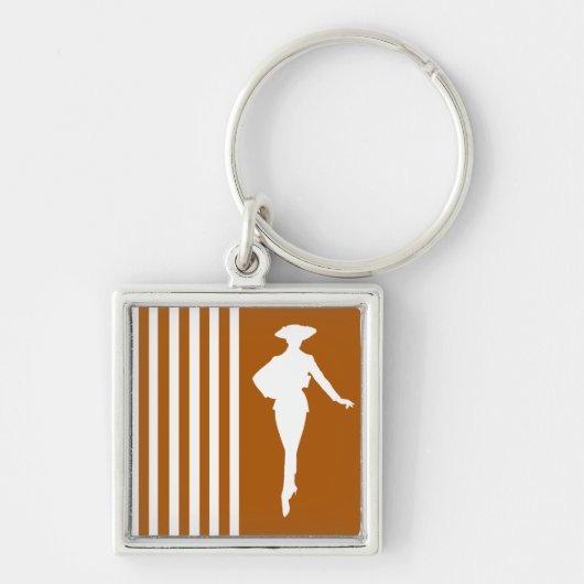 Caramel Modern Stripes met Mode Silhouette Sleutelhanger (Voorkant)