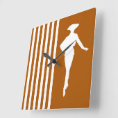 Caramel Modern Stripes met Mode Silhouette Vierkante Klok (Hoek)