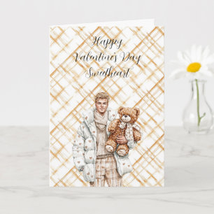 Caramel Valentijnsdag Man Teddybeer Kaart