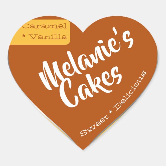 Caramel Yellow Brown Custom Bakery Cake Packaging Hart Sticker (Voorkant)