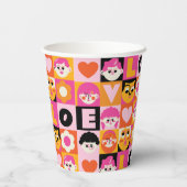 Caras Ilustracion Nostalgia Moderna Naranja Rosa Papieren Bekers (Achterkant)