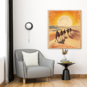 Caravaanroutes – Vintage Marokkaanse woestijn Poster