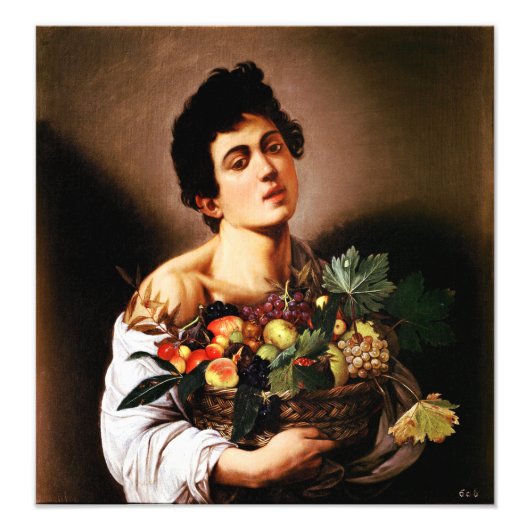 Caravaggio Boy met een mand fruit Foto Afdruk (Voorkant)
