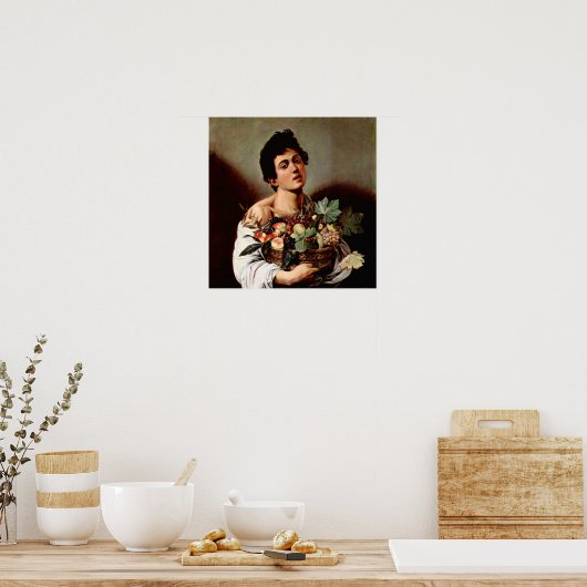 Caravaggio-Boy met fruitmand Poster (Keuken)