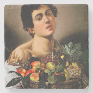 Caravaggio - jongen met mand fruit stenen onderzetter