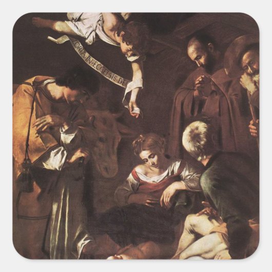 Caravaggio - Nativiteit met St Francis & St Lawren Vierkante Sticker (Voorkant)