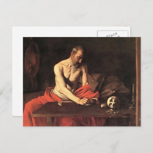 Caravaggio- Saint Jerome Writing Briefkaart (Voorkant / Achterkant)