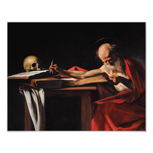 Caravaggio - Saint Jerome Writing Foto Afdruk (Voorkant)