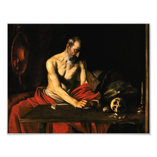 Caravaggio - Saint Jerome Writing Foto Afdruk (Voorkant)