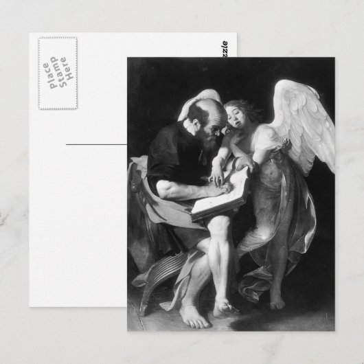 Caravaggio- Saint Matthew en de Angel Briefkaart (Voorkant / Achterkant)