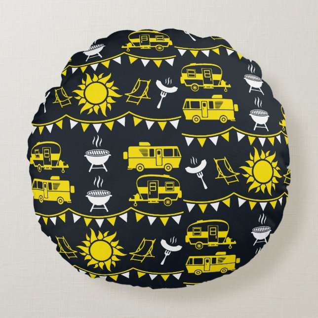 Caravan Camping Decor Rond Kussen (Voorkant)