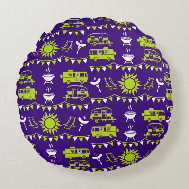Caravan Camping Decor Rond Kussen (Voorkant)