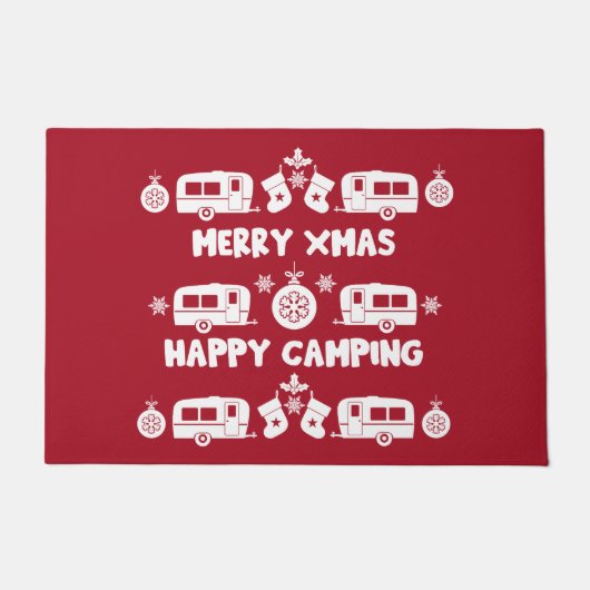 Caravan Happy Kerstmis Camping Deurmat (Voorkant)