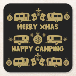 Caravan Happy Kerstmis Camping Kartonnen Onderzetters